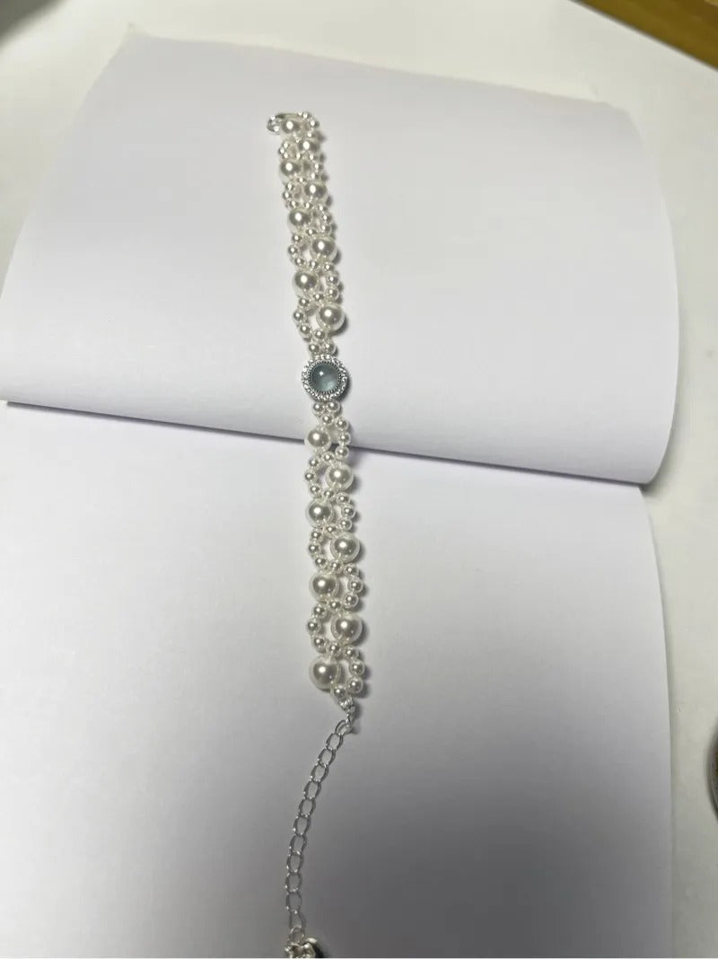 Handmade - DIY Cat's Paw Aquamarine Pearl Bracelet