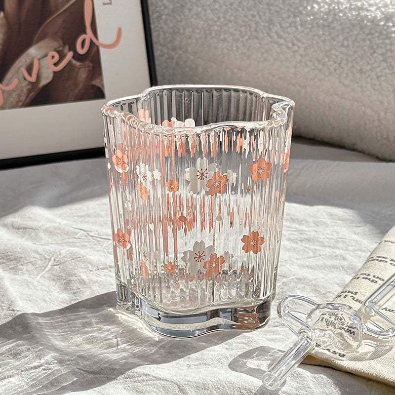 Cherry Blossom Print Glass Cup