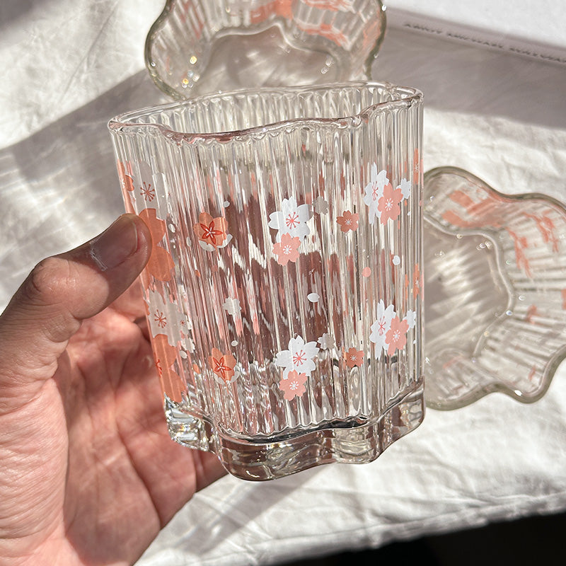 Cherry Blossom Print Glass Cup
