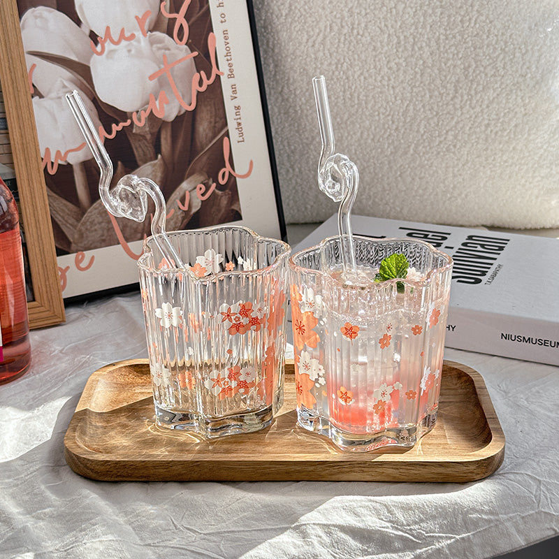 Cherry Blossom Print Glass Cup