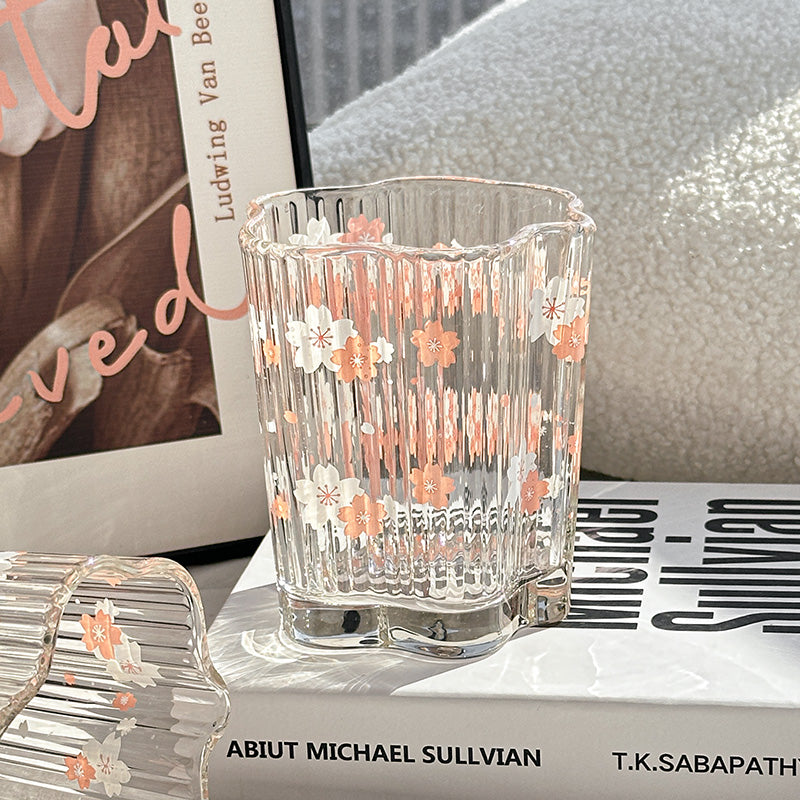 Cherry Blossom Print Glass Cup