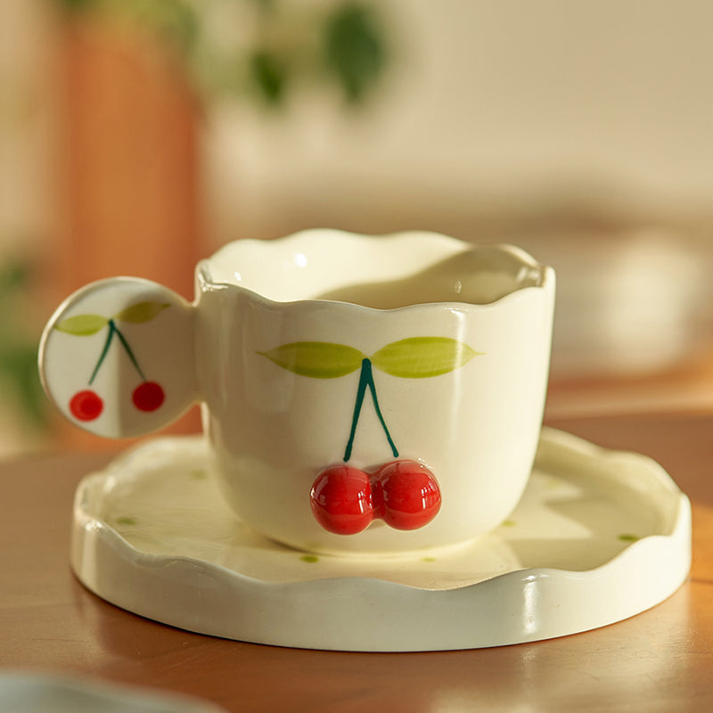 Cherry Embossed Cup and Saucer