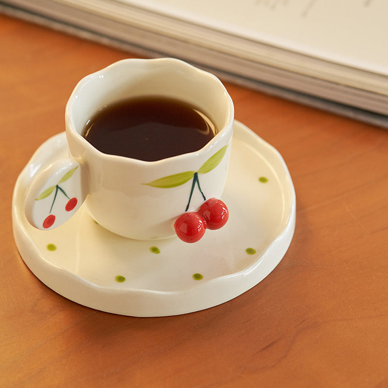 Cherry Embossed Cup and Saucer