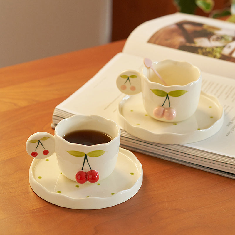 Cherry Embossed Cup and Saucer