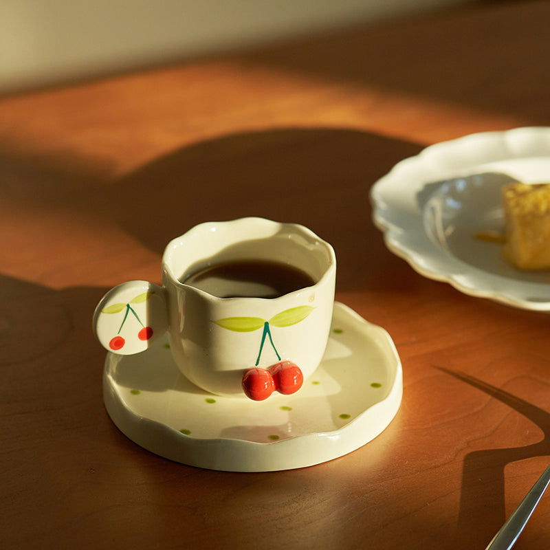 Cherry Embossed Cup and Saucer
