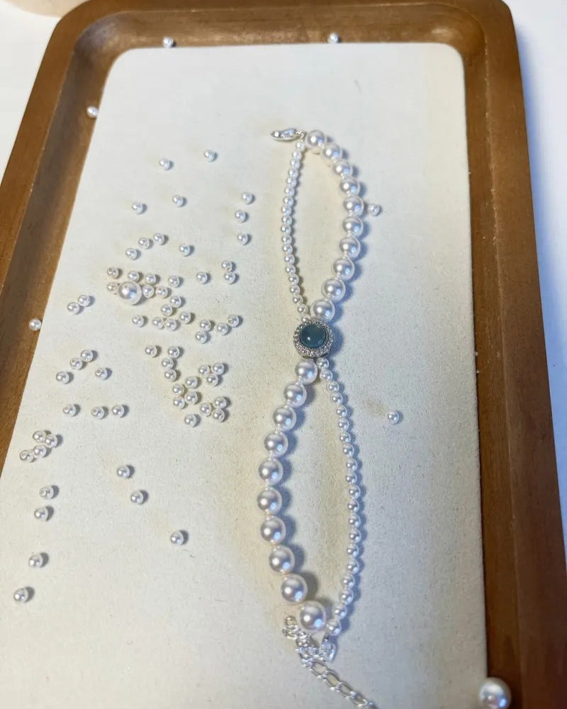 Handmade - DIY Aquamarine Bow Pearl Bracelet